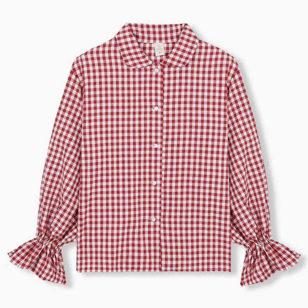 Bohodot Red/White Gingham Check Cotton Pajama Set