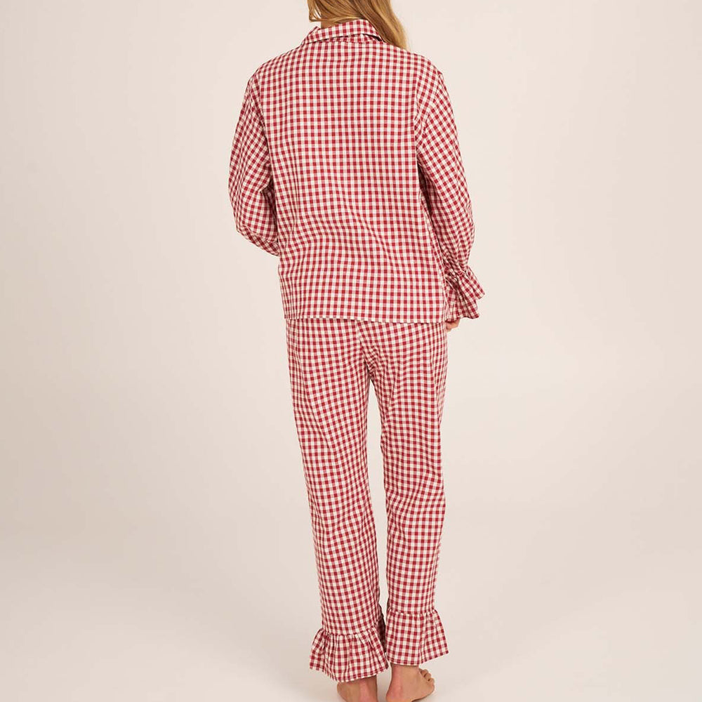 Bohodot Red/White Gingham Check Cotton Pajama Set