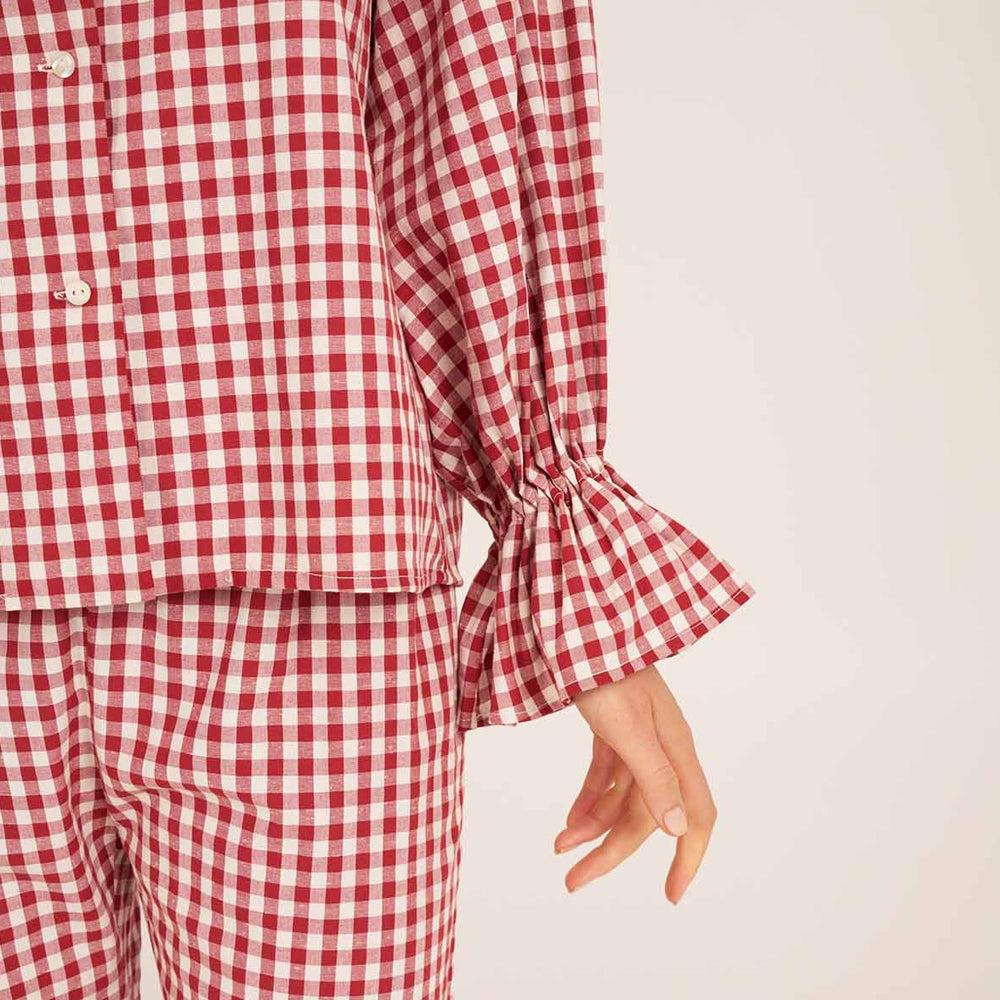 Bohodot Red/White Gingham Check Cotton Pajama Set