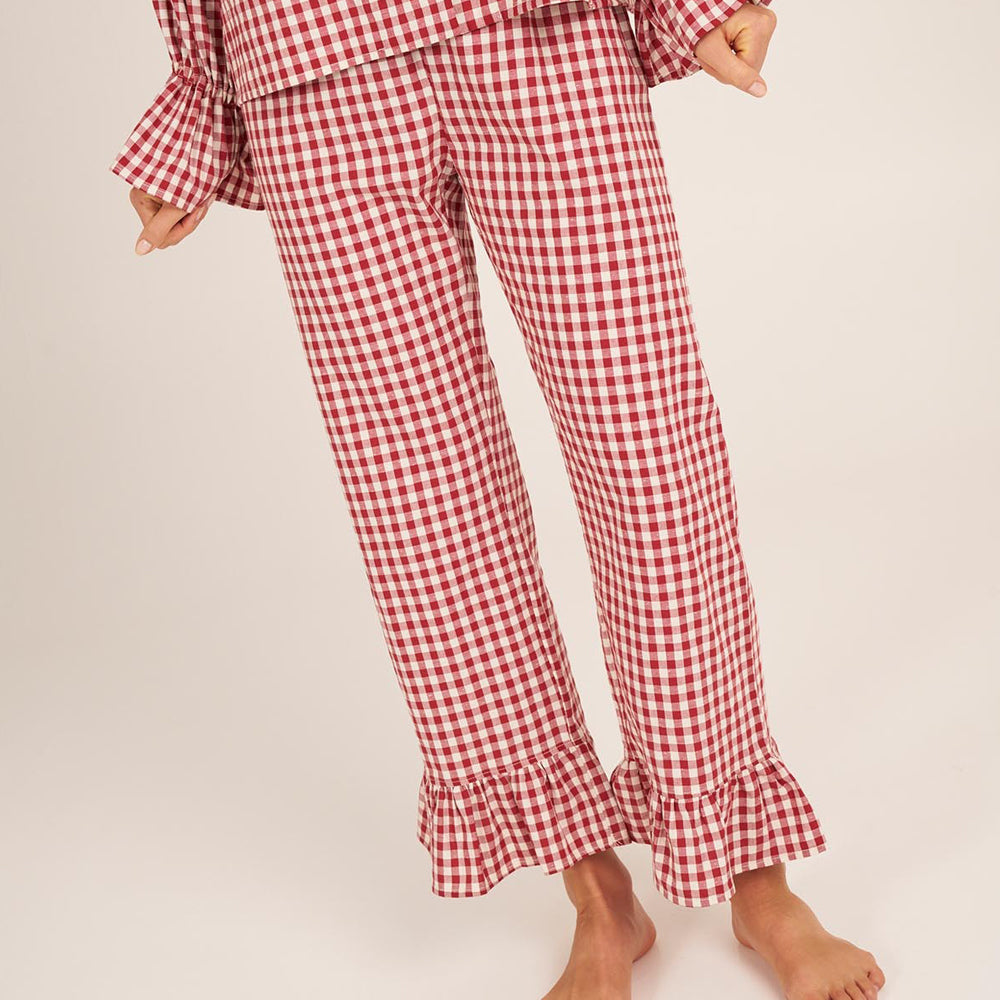 Bohodot Red/White Gingham Check Cotton Pajama Set