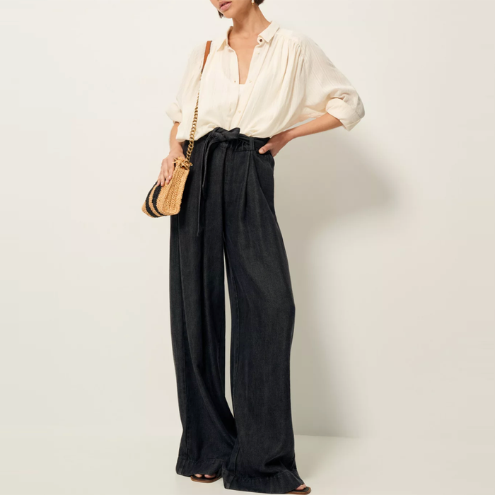 Sessùn Rinim - Black Denim Wide-Leg Fluid Pants