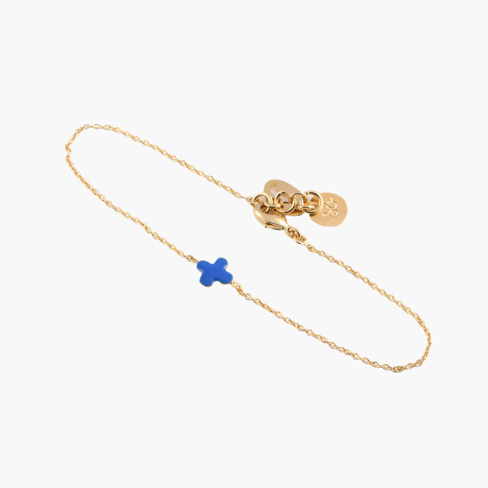 Titlee Electric Blue Enamel Cross Gold Chain Bracelet