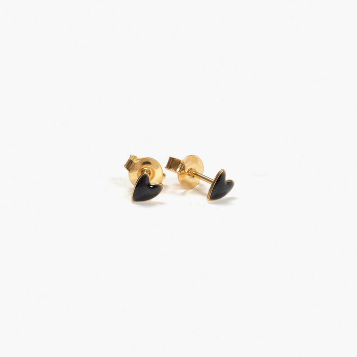 GRANT Black Enamel Heart Stud Earrings by Titlee
