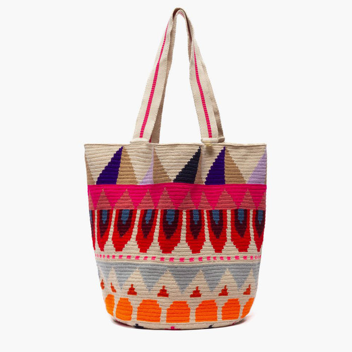 Guanabana Crochet Tote Bag - Neon Coral & Grey