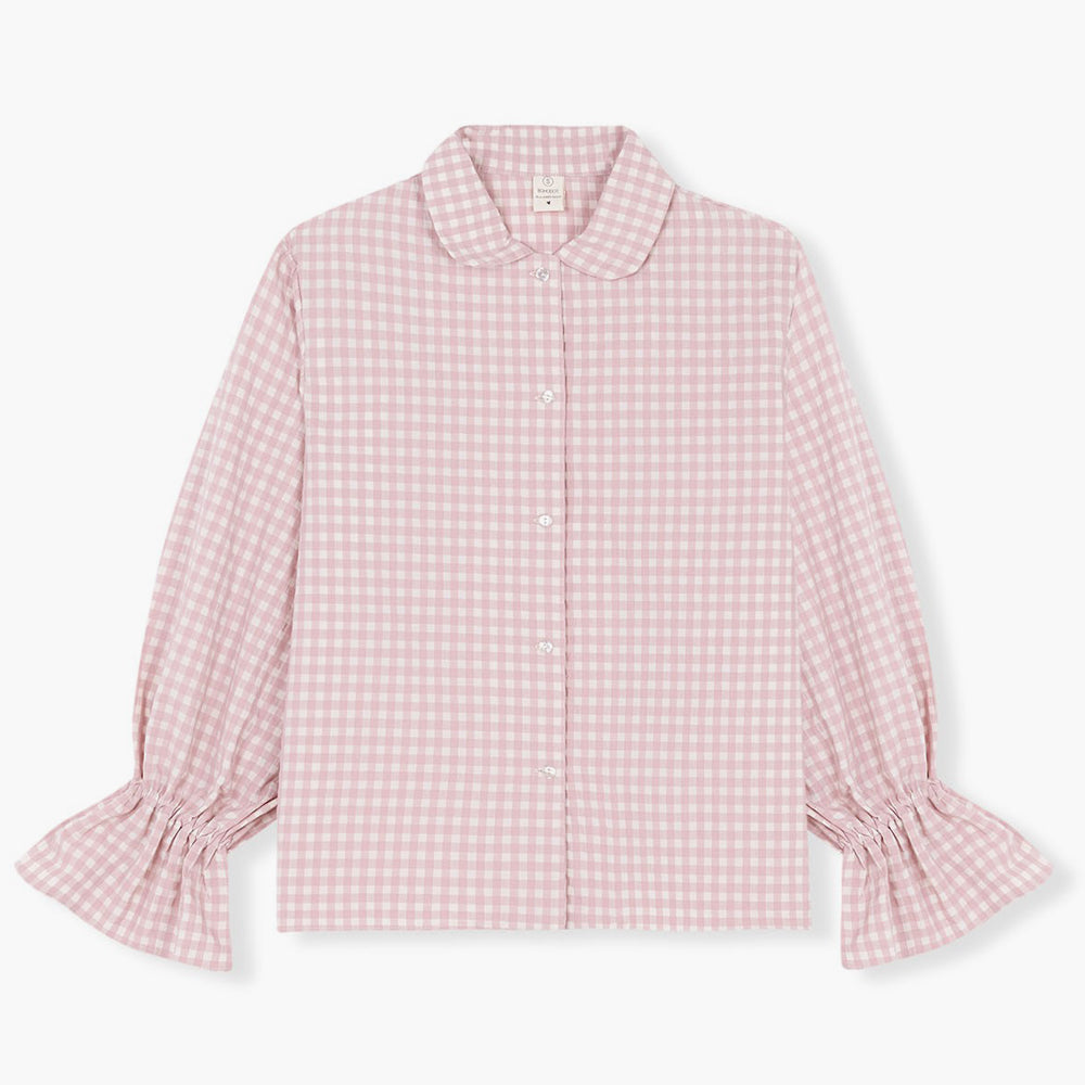 Bohodot Pink/White Gingham Check Seersucker Cotton Pajama Set