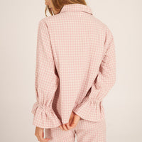 Bohodot Pink/White Gingham Check Seersucker Cotton Pajama Set