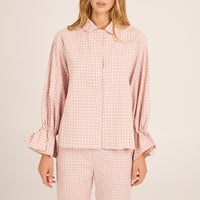 Bohodot Pink/White Gingham Check Seersucker Cotton Pajama Set