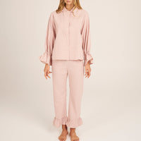 Bohodot Pink/White Gingham Check Seersucker Cotton Pajama Set