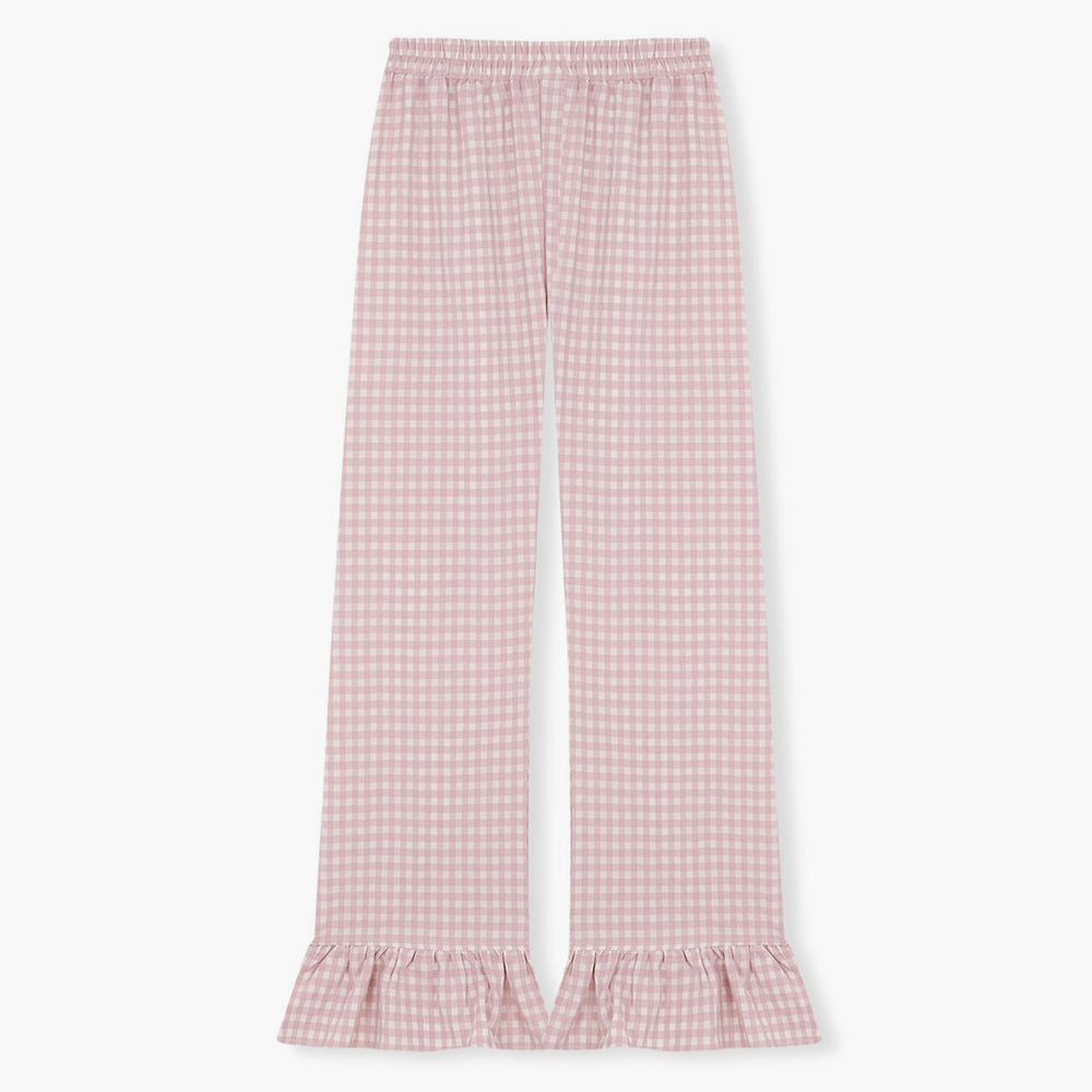 Bohodot Pink/White Gingham Check Seersucker Cotton Pajama Set