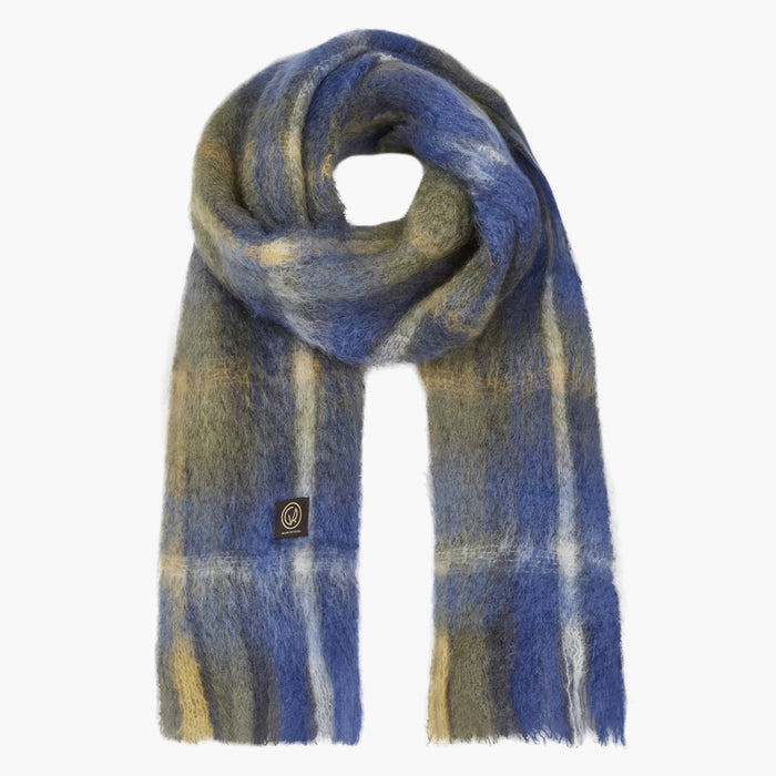 Mantas Ezcaray Tartan Cobalt Blue Mohair and Wool-Blend Scarf