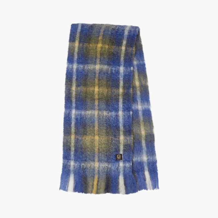 Mantas Ezcaray Tartan Cobalt Blue Mohair and Wool-Blend Scarf