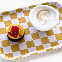 BLU KAT Mustard/Cream CHECKER Rectangular Serving Tray - 27x20 cm