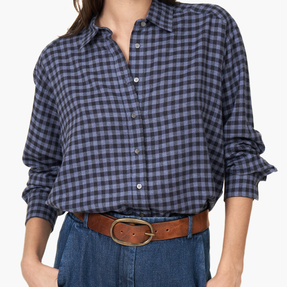 HARTFORD Cinema Wool & Viscose Blue Gingham Plaid Shirt