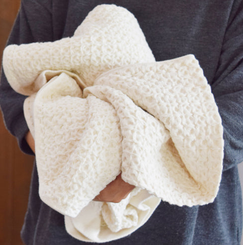 Lattice Linen Waffle Hand Towel - White