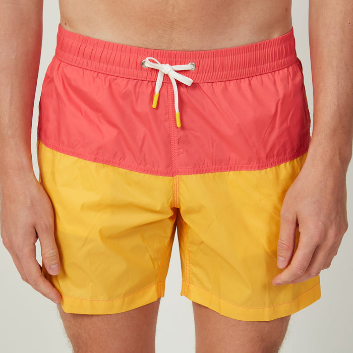HARTFORD Mid-Length Coral/Sun Bicolor Lightweight Swim Shorts