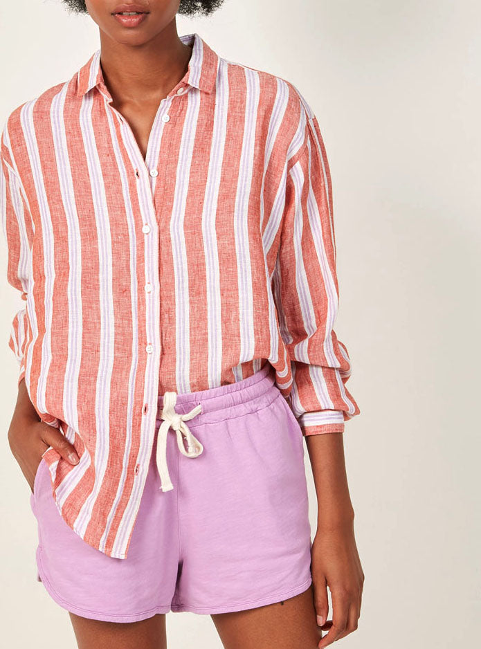 HARTFORD Charlot Orange Striped Linen Shirt