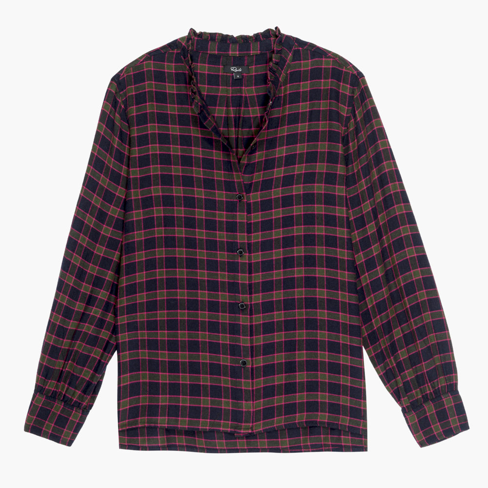 Andie Plaid Blouse - Navy Olive Fuschia