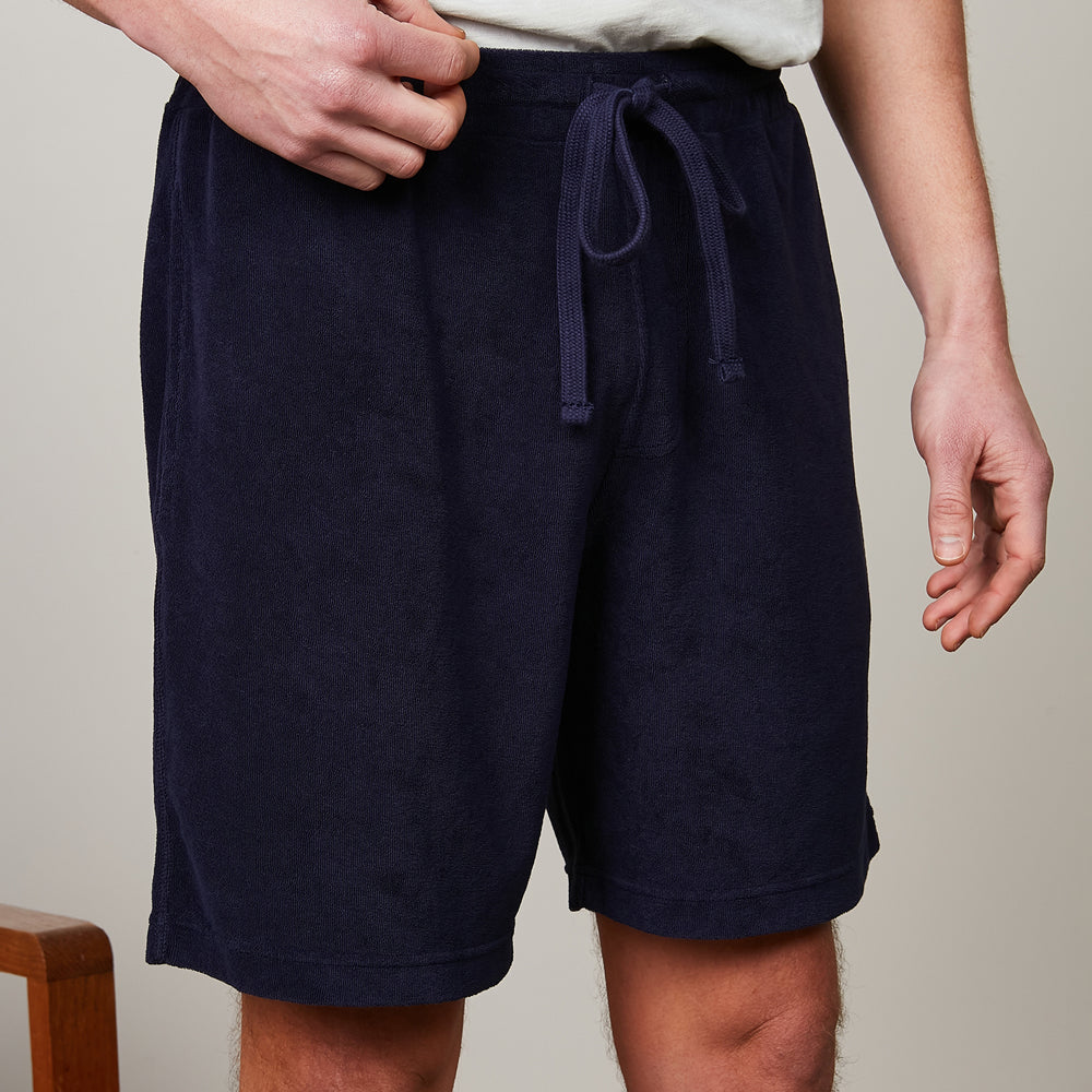 Navy Cotton Terry Drawstring Bermuda Shorts