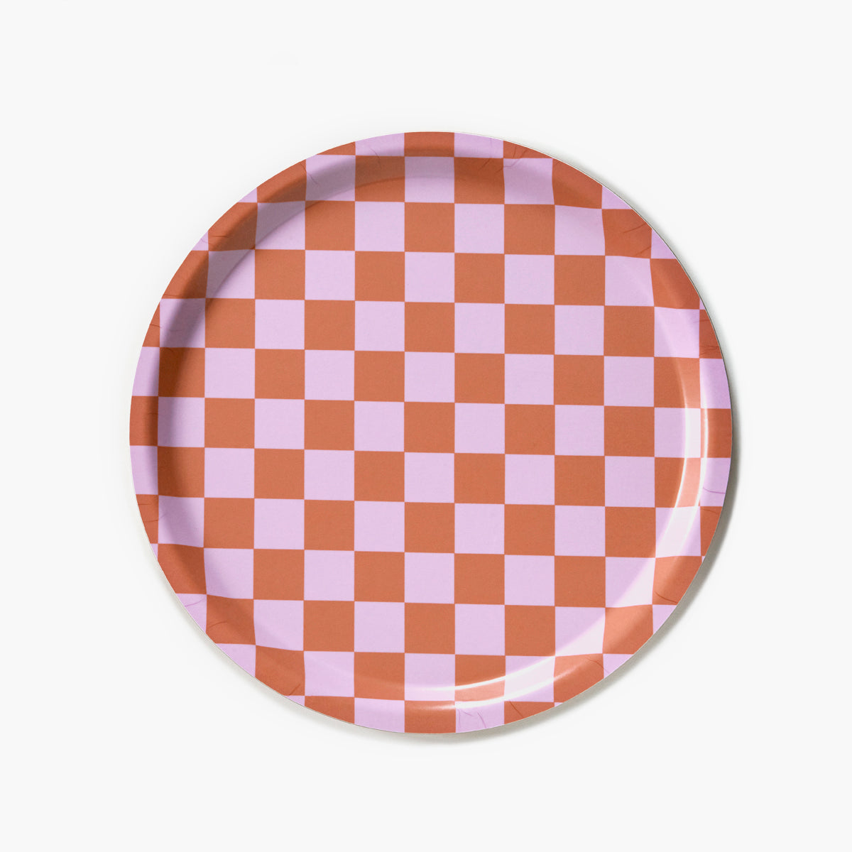 BLU KAT CHECKER Orange/Pink Round Serving Tray - 31 cm