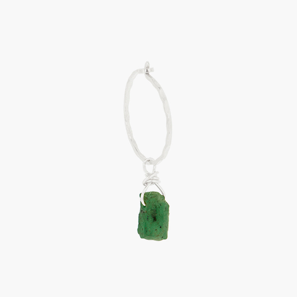 Emerald Hoop Earring - Silver