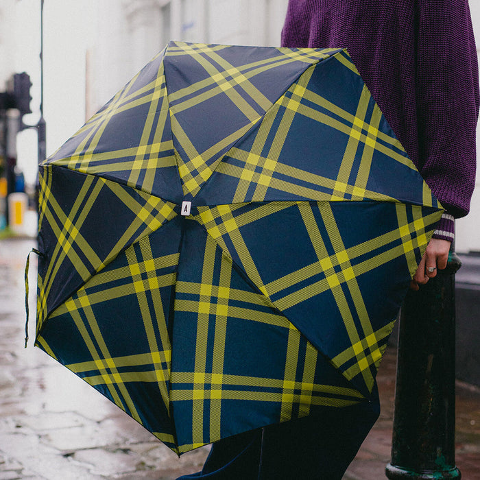 ANATOLE Tweed folding compact umbrella - Black + Yellow