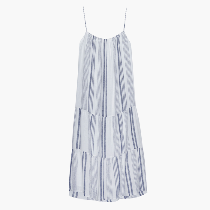 Sleeveless blue and white striped linendress from ADORA