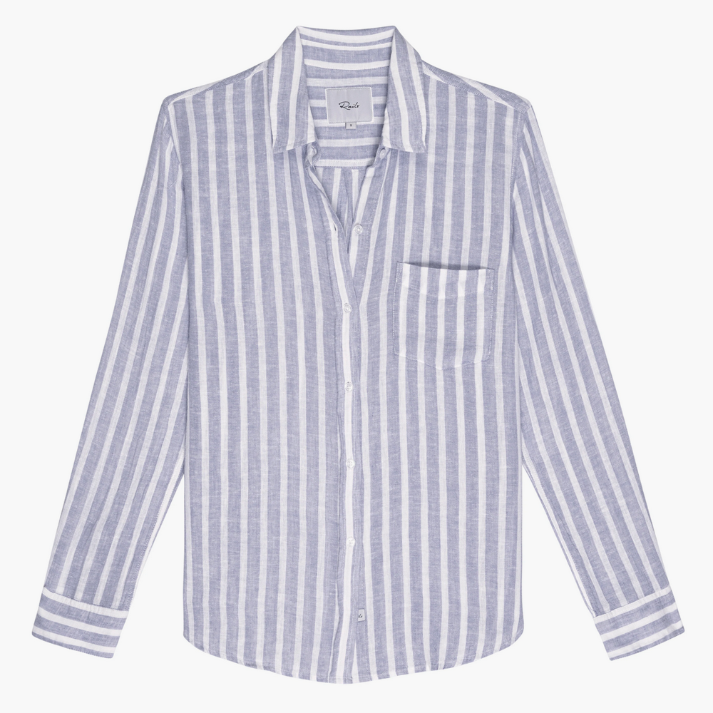 Blue and white striped linen shirt