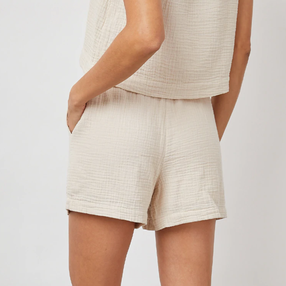 'Leighton' High-Rise Cotton Shorts - Flax