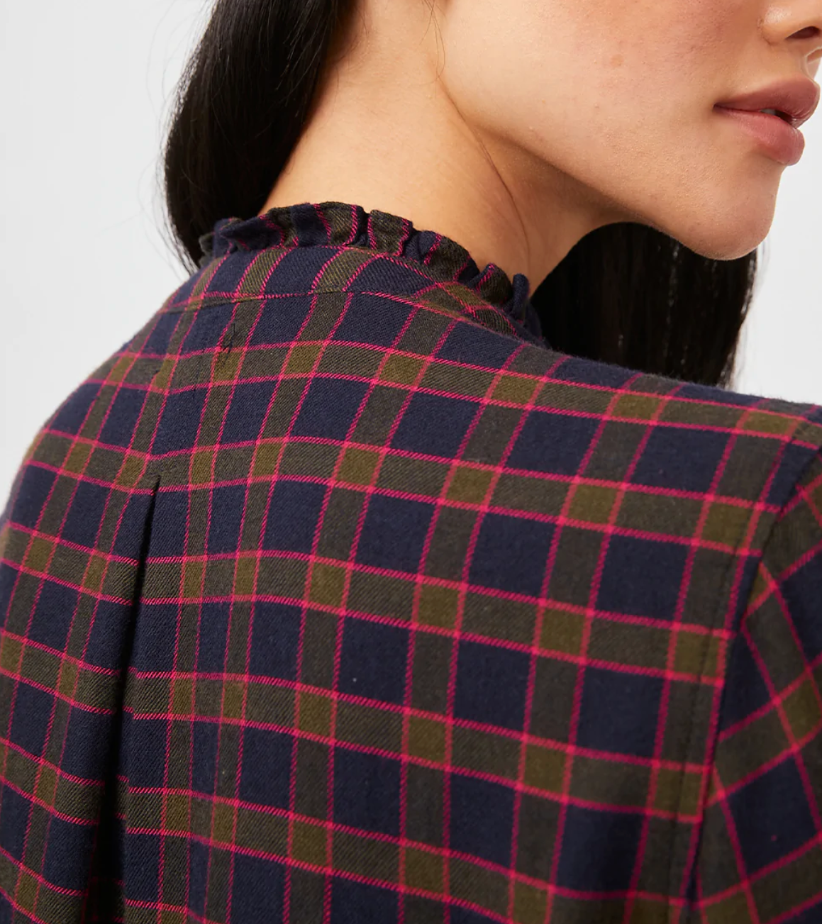 Andie Plaid Blouse - Navy Olive Fuschia