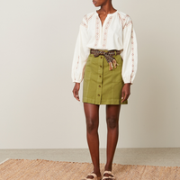 HARTFORD Matcha Green Linen/Cotton Canvas Skirt