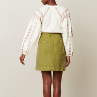 HARTFORD Matcha Green Linen/Cotton Canvas Skirt