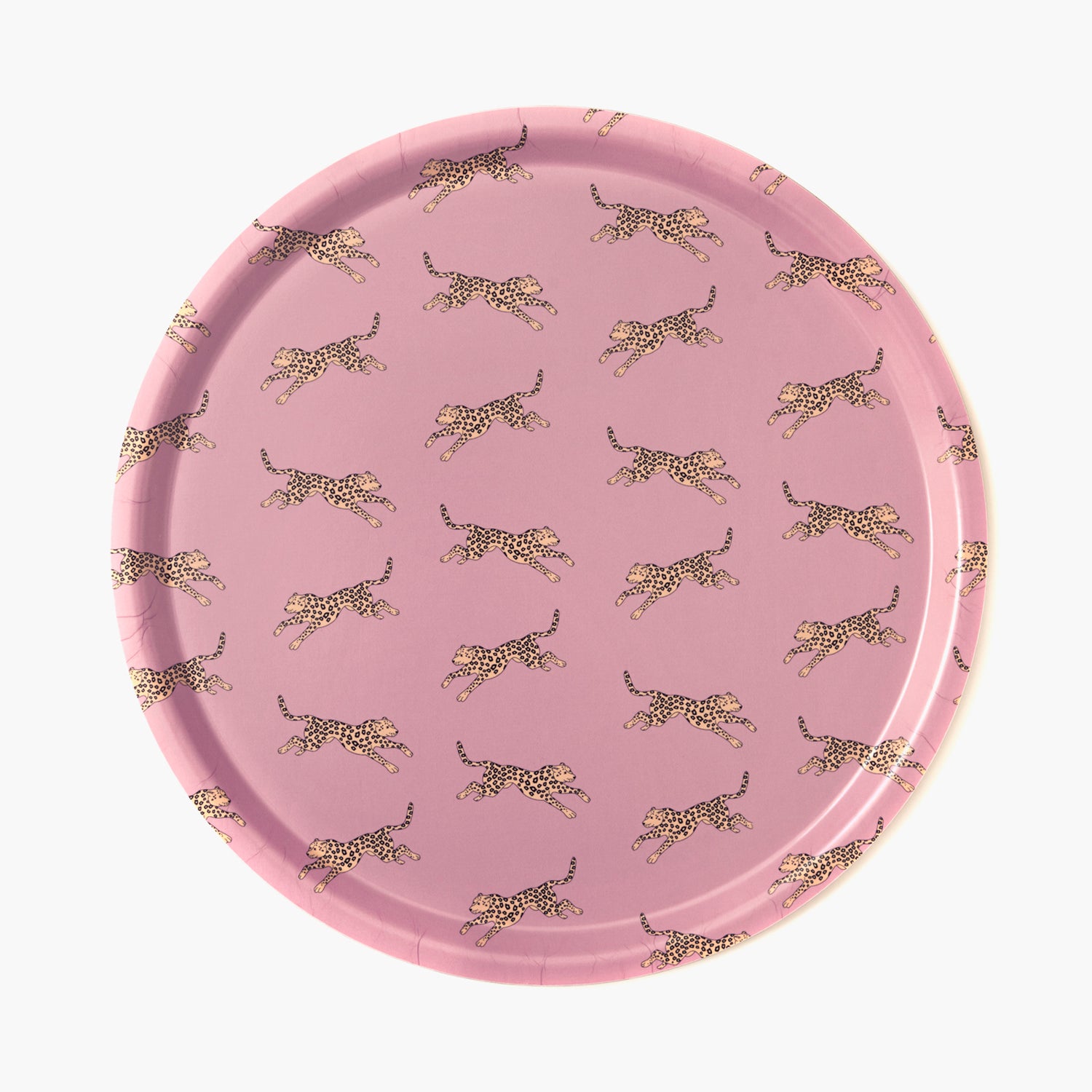 Pink & Yellow Leopard Round Serving Tray from BLU KAT in collaboration with Swedish illustrator Carin Ahlberg Giddings.