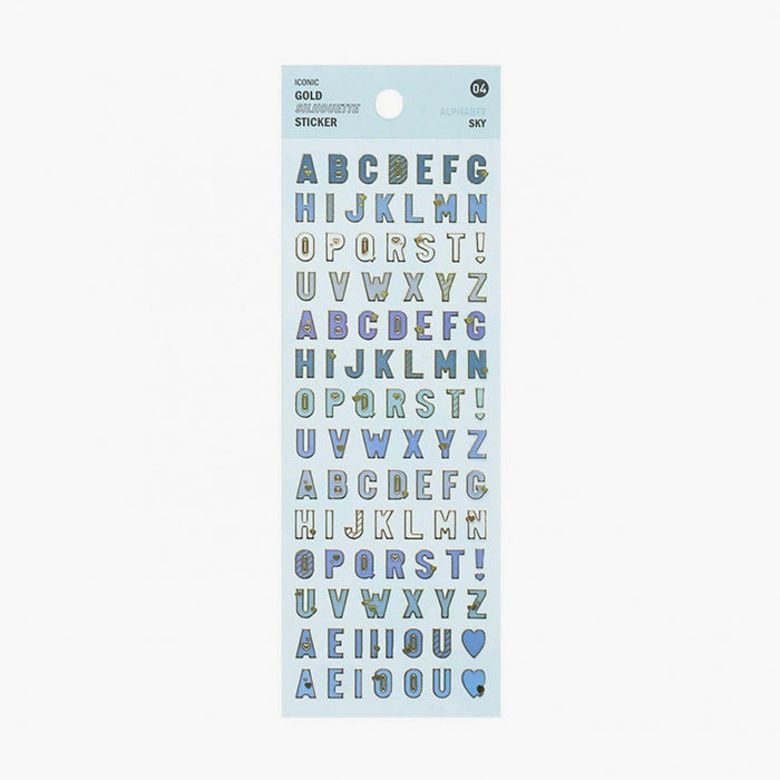 Sky Blue ABC Stickers with gold outline from ICONIC