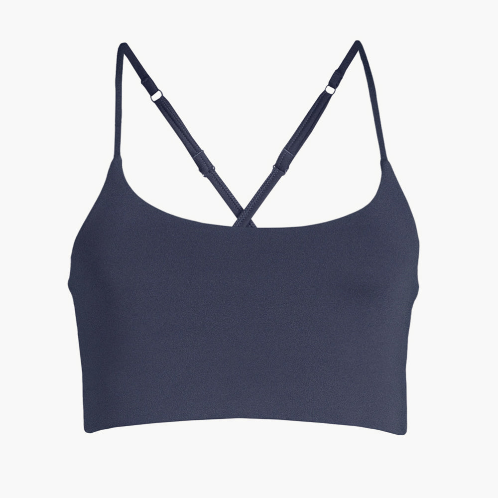 The FLOAT Juliet Bra in midnight blue from Girlfriend Collective 